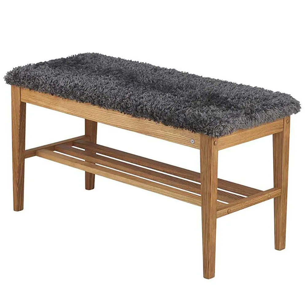 Nadja Bänk Lackad Ek/Fårskinnslook mörkgrå