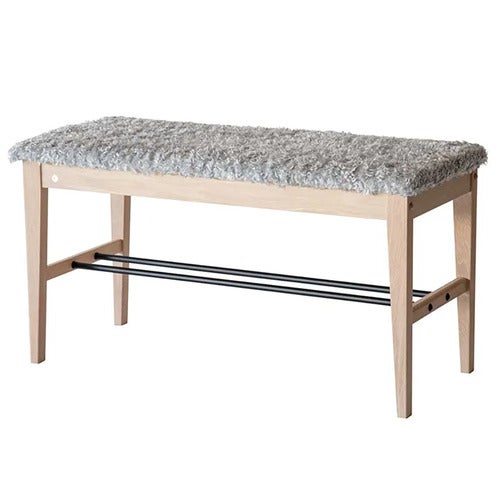 Cora Bänk Vitoljad Ek/Fårskinnslook Ljusgrå