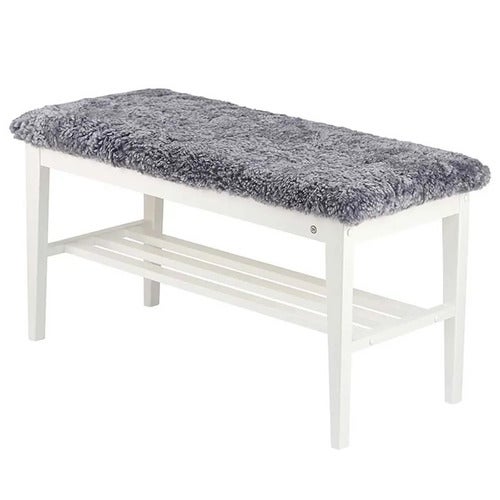 Nadja Bänk Vitlackad Björk/Fårskinn ljusgrå