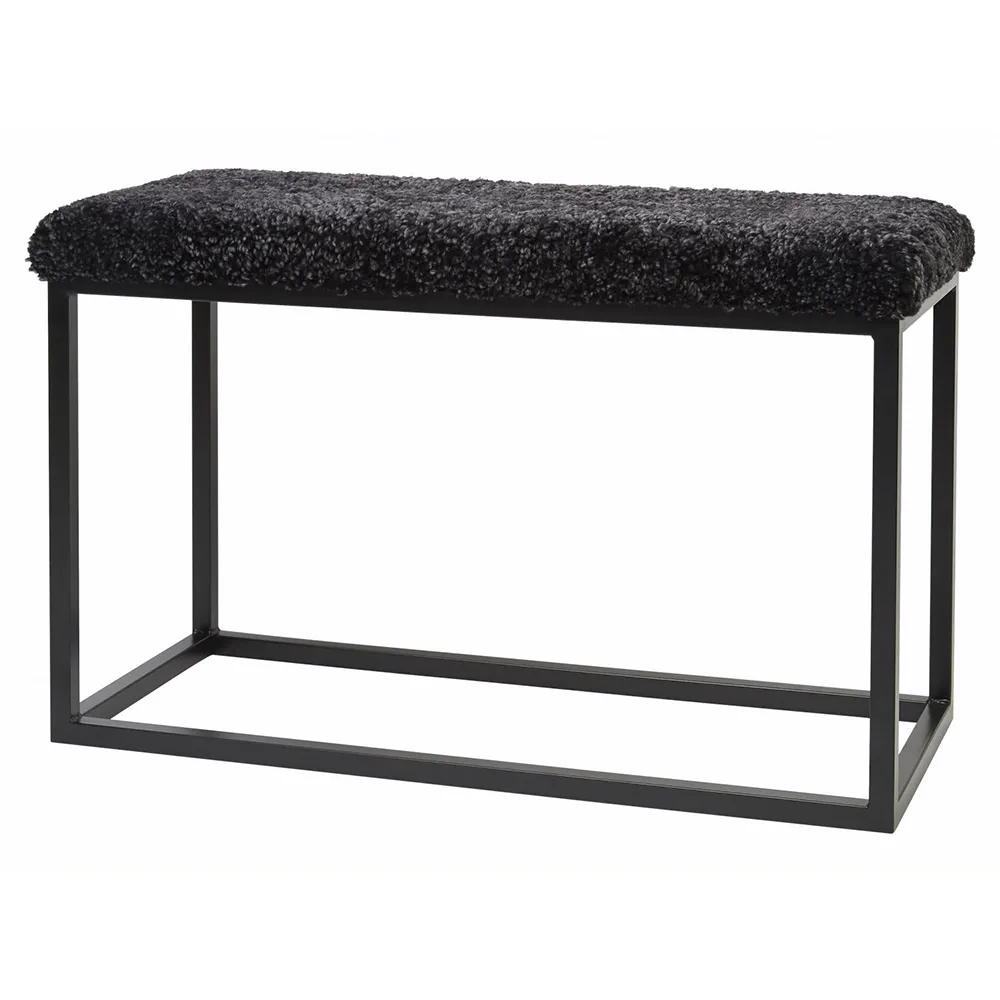 Palle Bänk Fårskinn 80x35 cm Darkgrey/black
