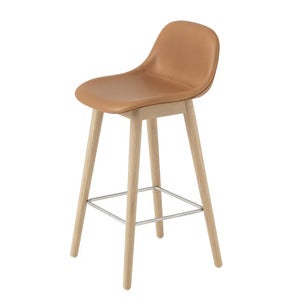 Fiber barstol låg Wood Base - 65 cm - Refine Leather Cognac Oak