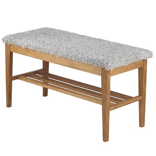 Nadja Bänk Lackad Ek/Fårskinnslook ljusgrå