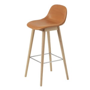 Fiber barstol hög Wood Base - 75 cm - Refine Leather Cognac Oak