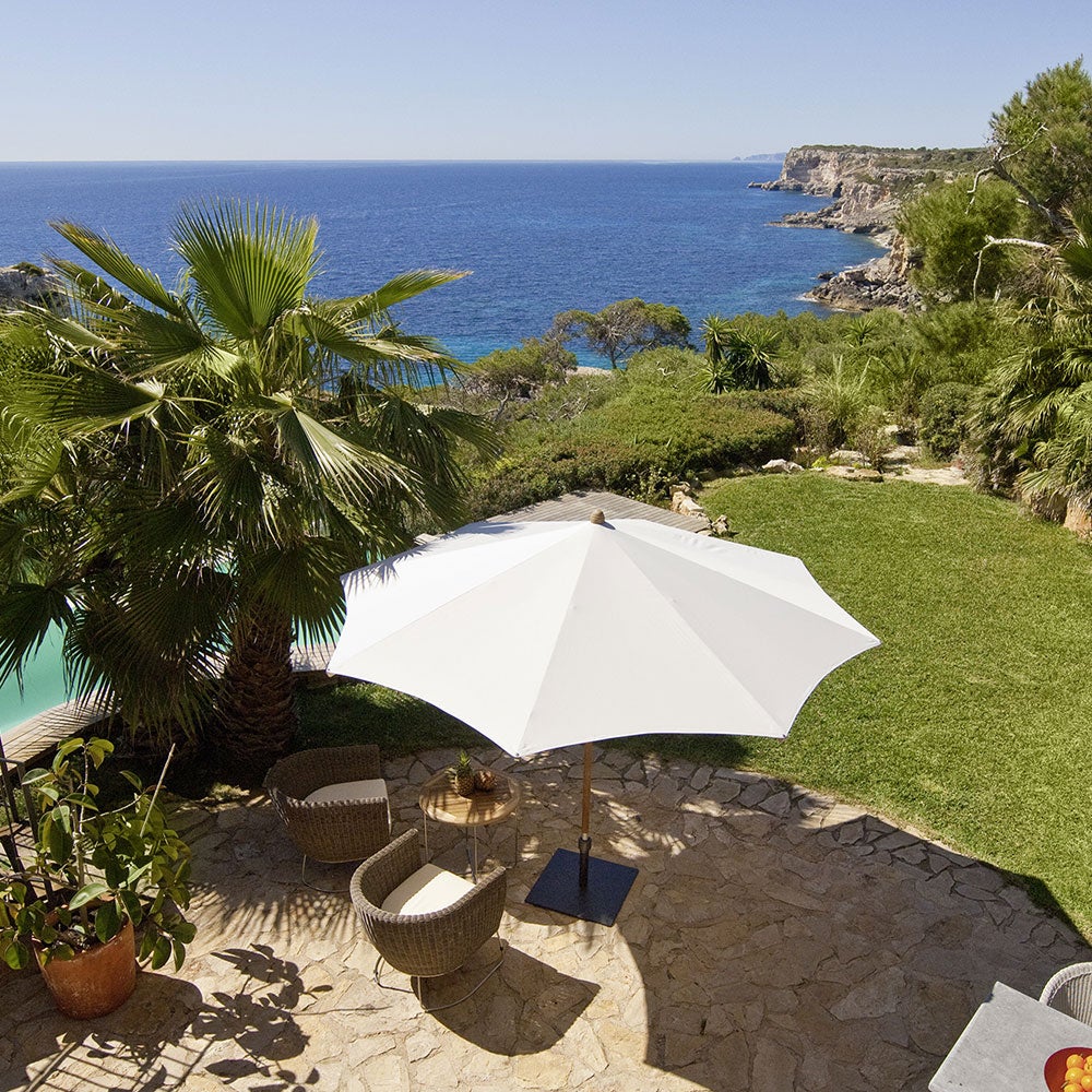 Teakwood parasoll 300 cm Kat.5 602 Blue Stripe