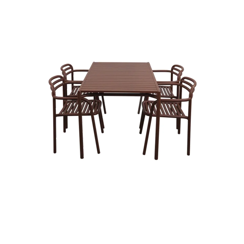 Bliss matbord inkl.fyra stolar med armstöd- Desert red aluminium