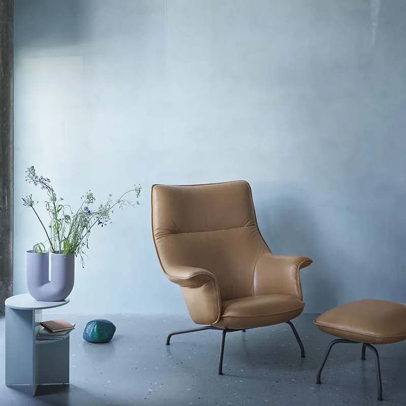 Doze Ottoman Tube Base - Refine Leather Cognac Anthracite Black