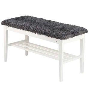 Nadja Bänk Vitlackad Björk/Fårskinnslook mörkgrå