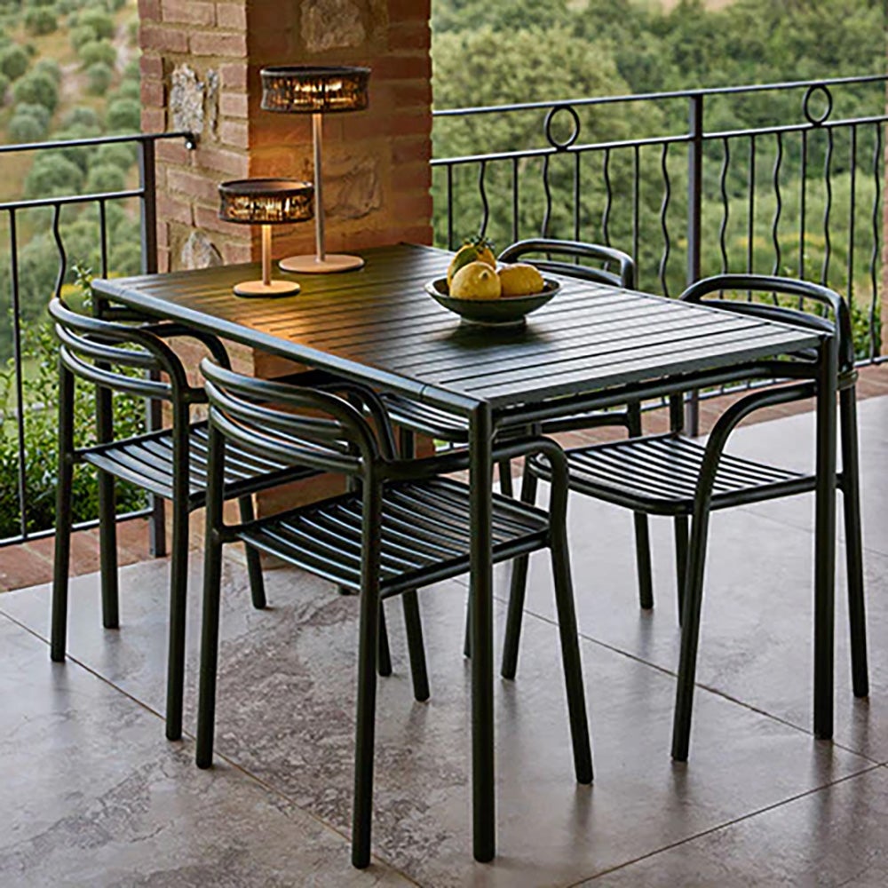 Bliss matbord inkl.fyra stolar med armstöd- Mörkgrön aluminium