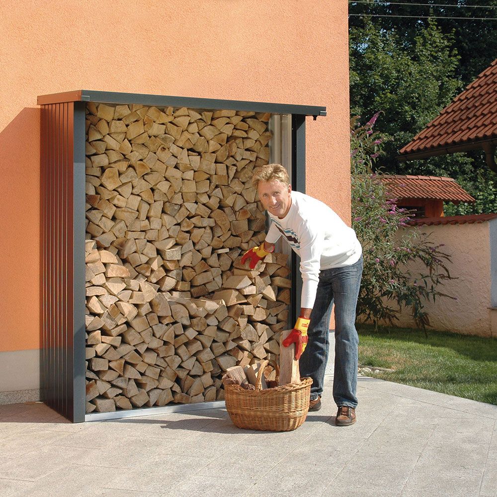 Woodstock vedförvaring 150 cm mörkgrå