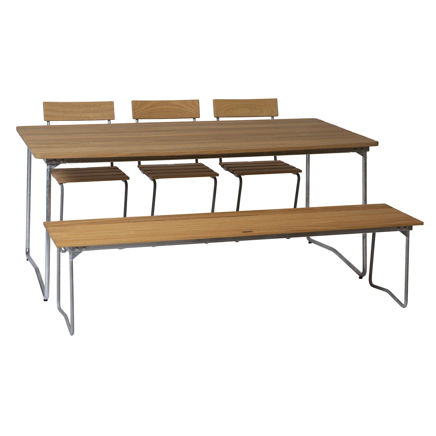 Bänk 9 Obehandlad teak / varmförzinkat stativ