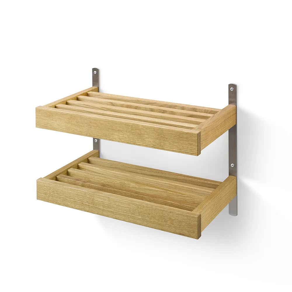 Nadja Skohylla 50 cm 2 plan väggmonterad Oljad Ek/Slipat stål