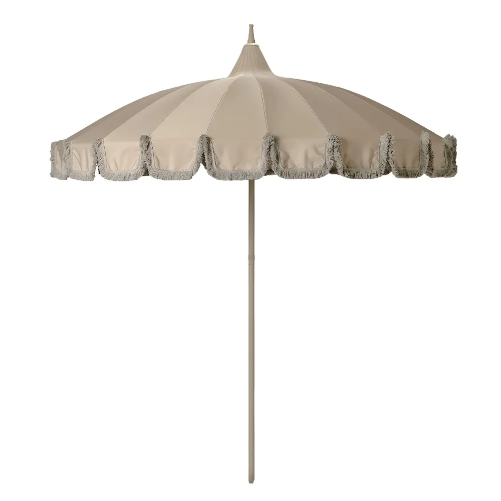 Parasoll med fransar Ø240 cm Beige