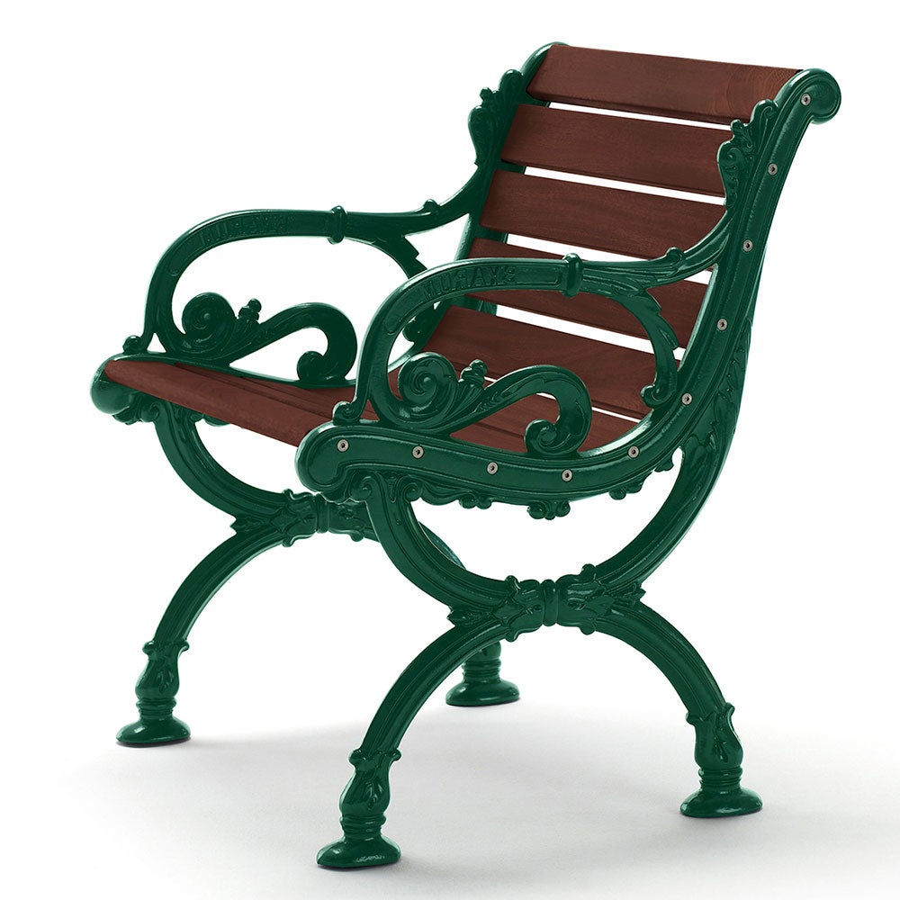 Byarum fåtölj / gavlar: grön / virke: brunlaserad furu