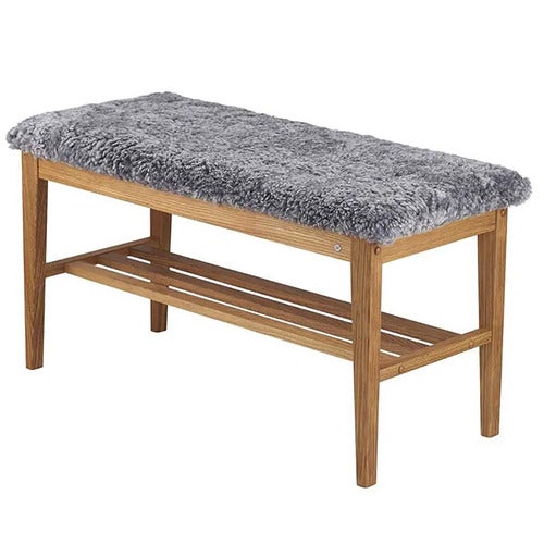 Nadja Bänk Oljad Ek/Fårskinn ljusgrå