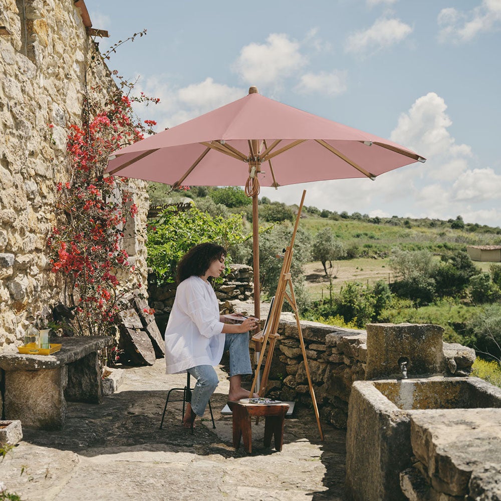 Teakwood parasoll 300 cm Kat.5 602 Blue Stripe