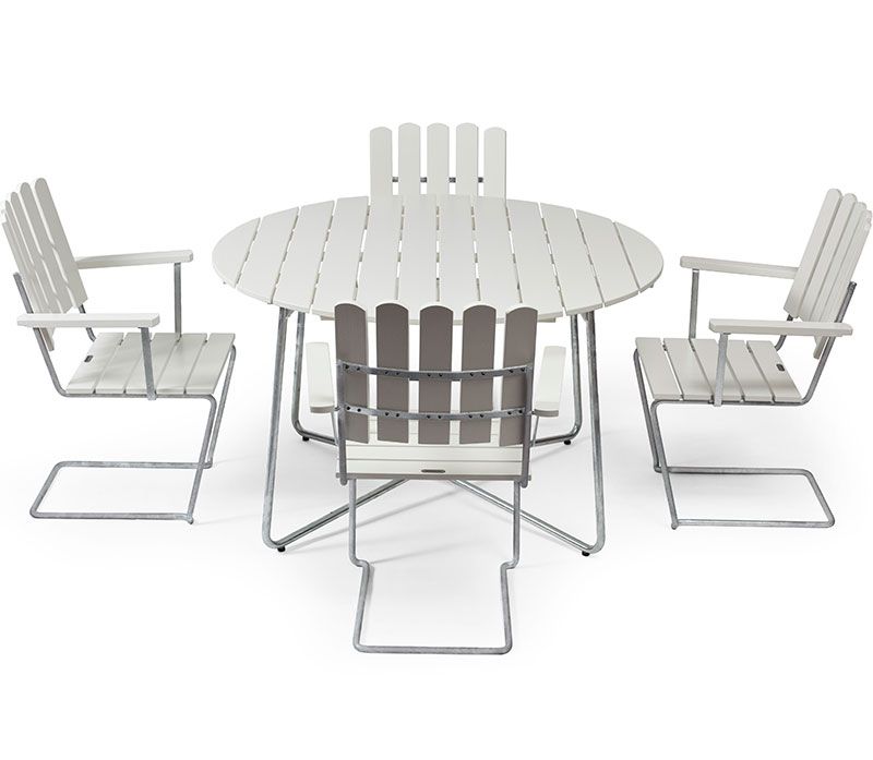 Bord 9A 120 Cm Vitlackad Ek / Varmförzinkat Stativ