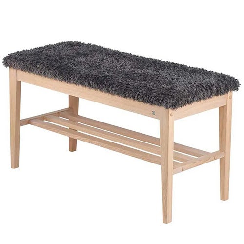 Nadja Bänk Vitoljad Ek/Fårskinnslook mörkgrå