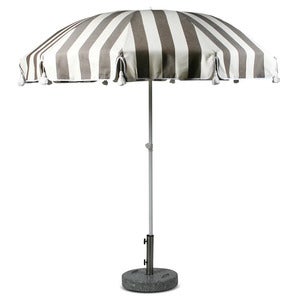 Parasoll 220 cm vitlack med tofsar brunrandig 38