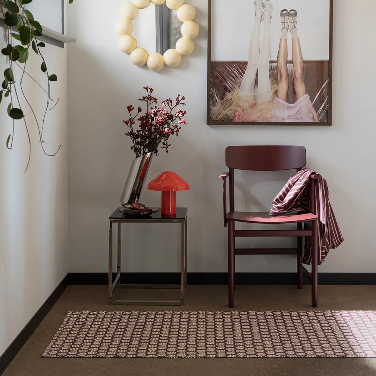 Vändbar Plastmatta MIMI Burgundy/Cream 70x300 cm