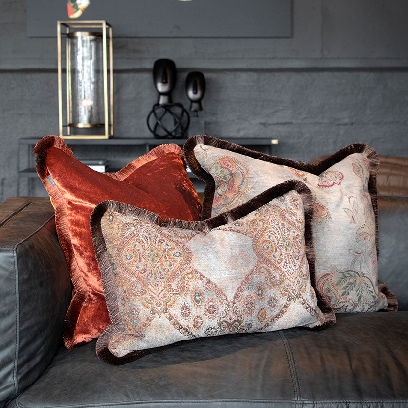 Miralago Paisley Taupe Kuddfodral Fringe 50X50