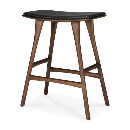 Osso Barpall Låg Brunlackad teak/Black leather
