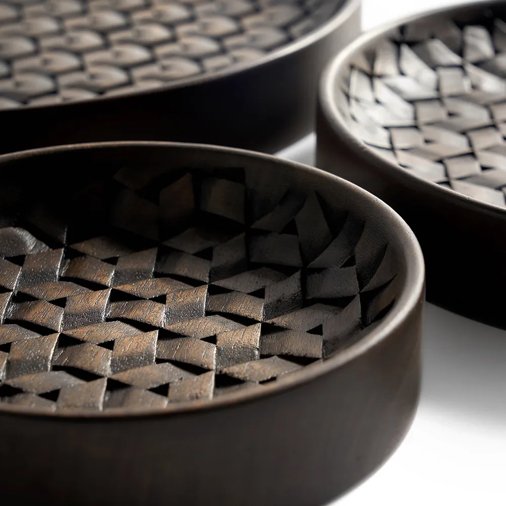 Tampa bricka mörkbrun mahogny-Set om 3