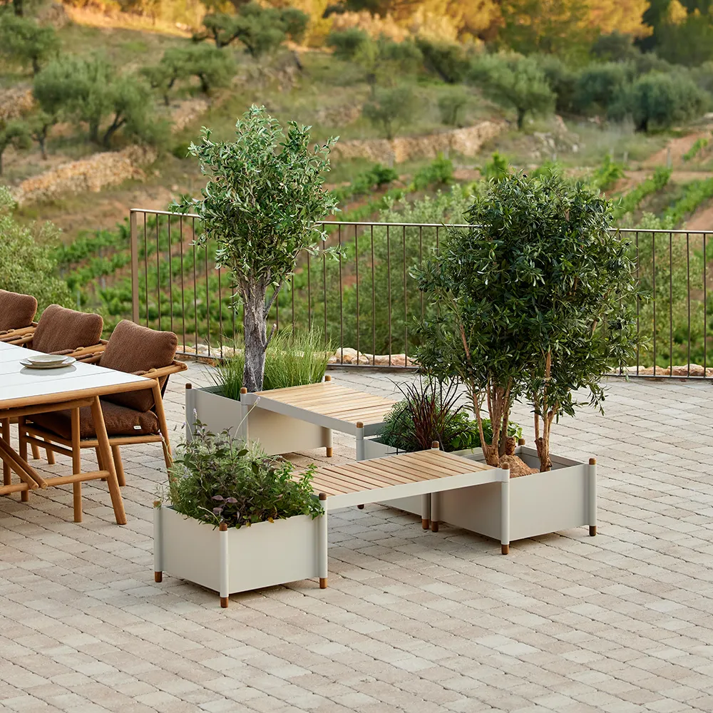 Sticks planter bänk inkl. 2 st planter Teak/sand