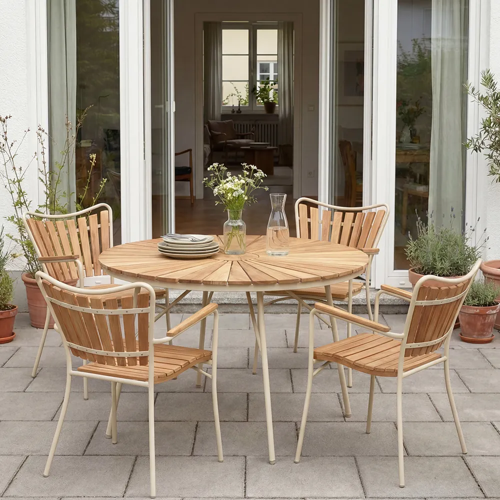 Ellen bord 110 cm sandy grey / teak