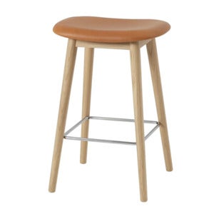 Fiber barpall låg Wood Base - 65 cm - Refine Leather Cognac Oak