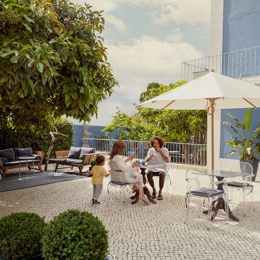 Teakwood parasoll 300 cm Kat.5 602 Blue Stripe