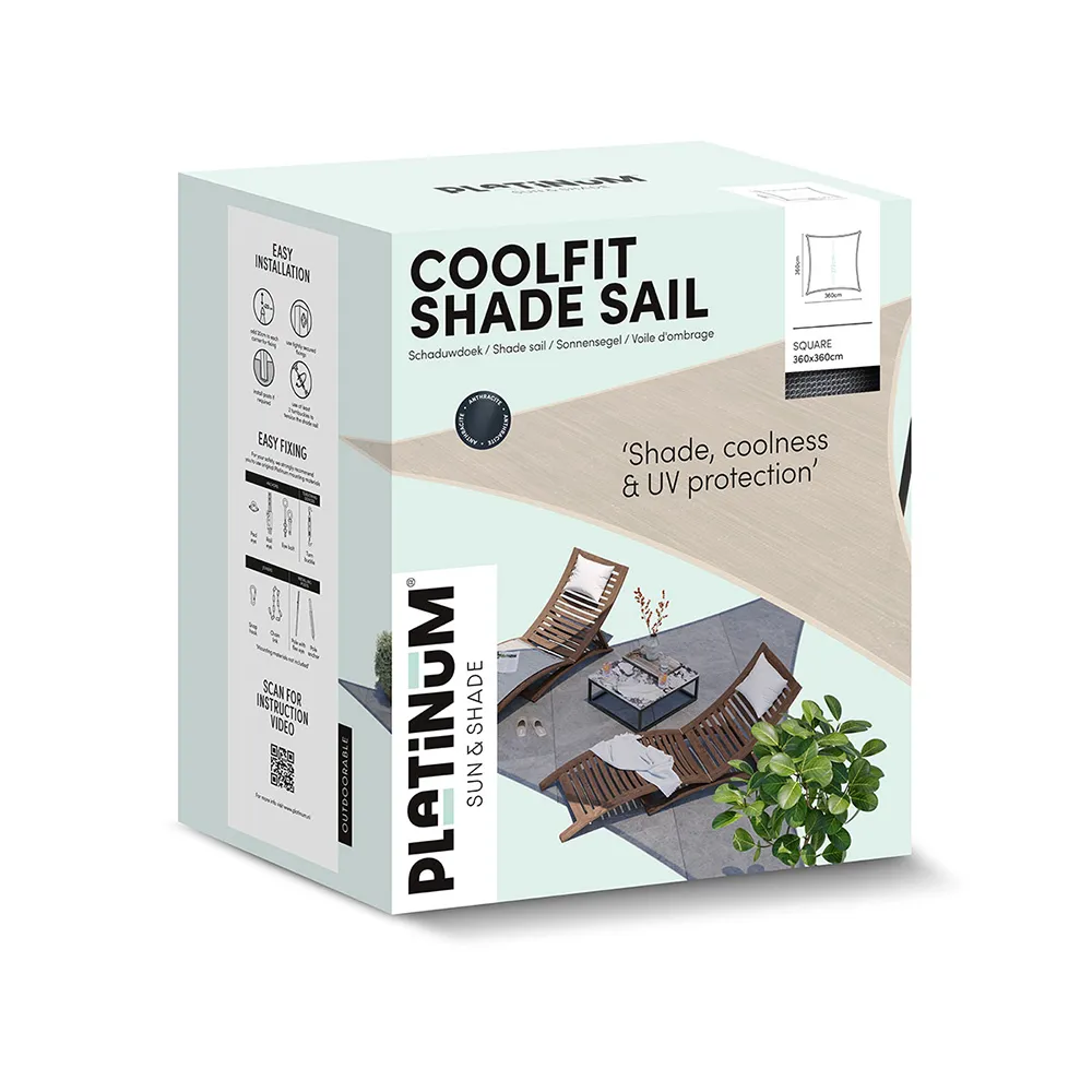 Coolfit solsegel kvadratiskt 360x360cm grå