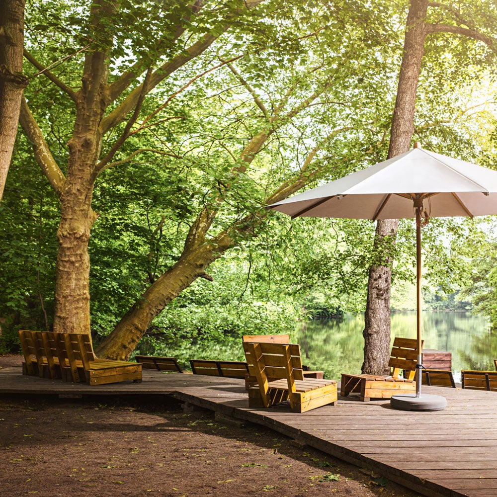 Teakwood parasoll 300 cm Kat.5 602 Blue Stripe