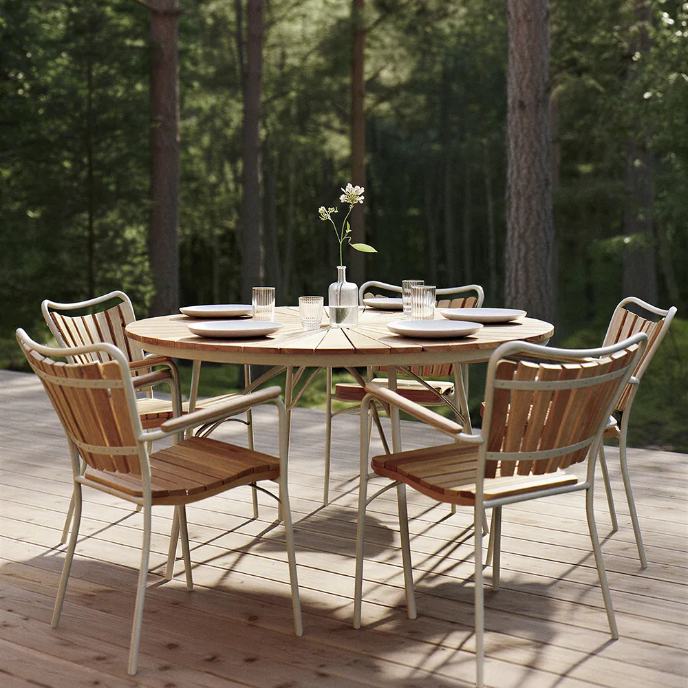 Ellen bord 130cm Sandy grey / teak