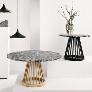 Fan bord naturfärgad stenskiva 90 cm pebble