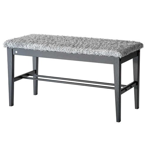 Cora Bänk Svartbetsad Ek/Fårskinnslook Ljusgrå