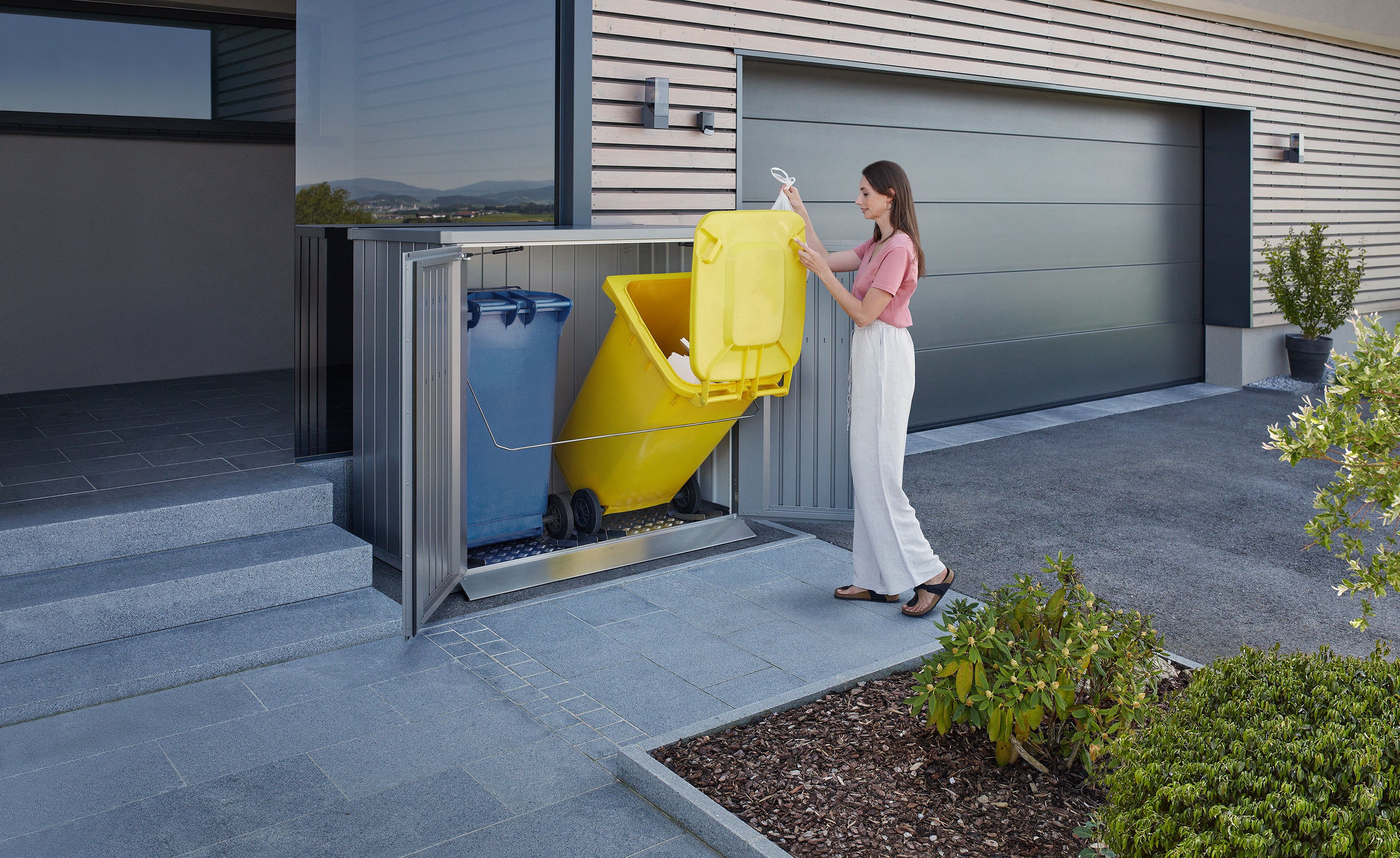 Wheelie bin box Alex Duo metallic quartz grey