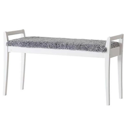 Meja Bänk Vitlackad Björk/Fårskinn Ljusgrå