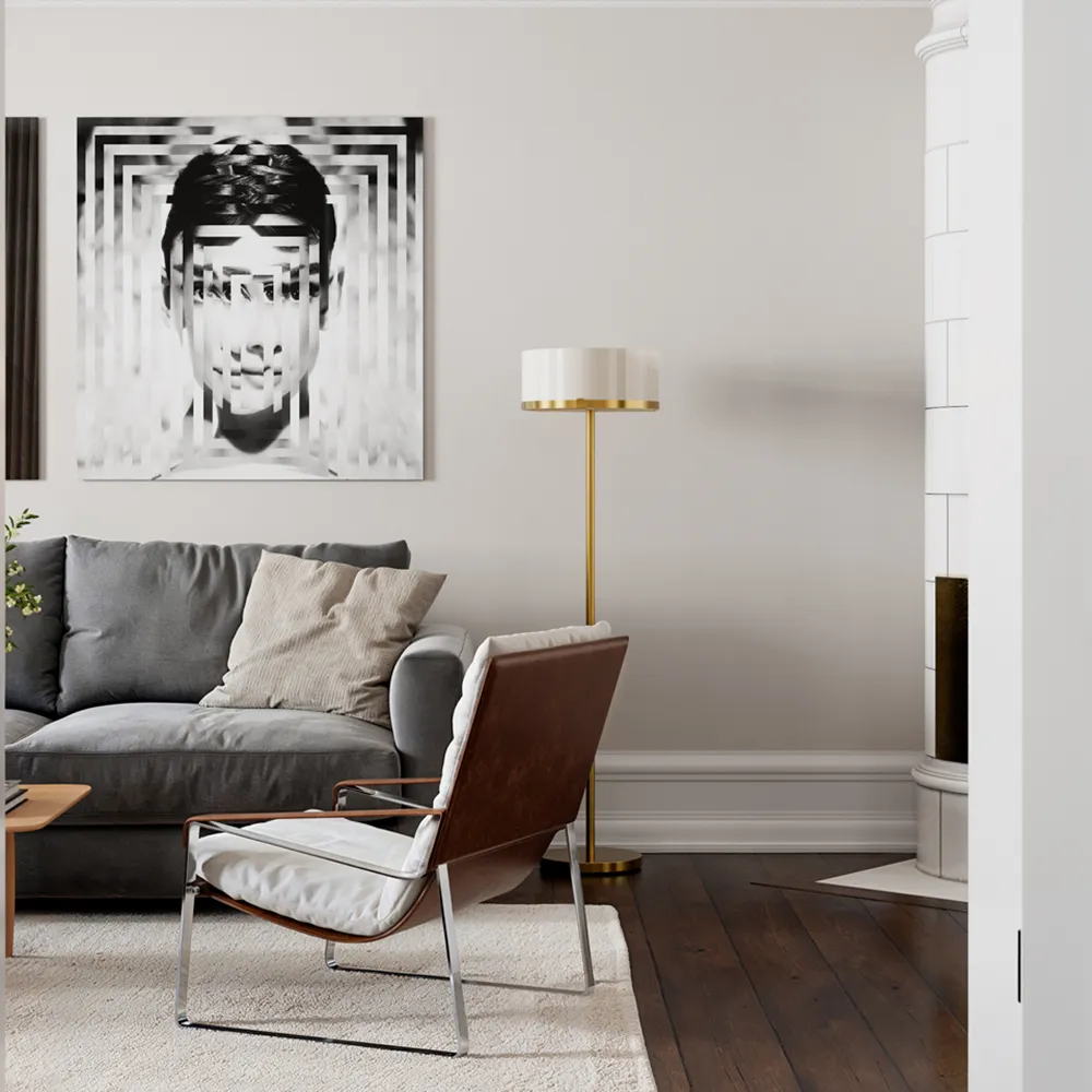 Marcel golvlampa H: 150cm mässing/vit