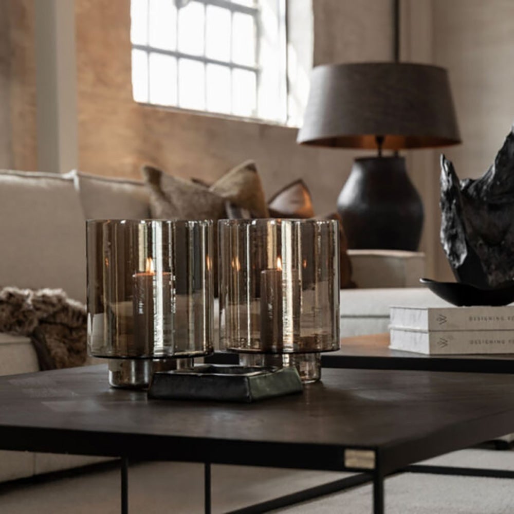 Reef ljuslykta i glas Ø20 cm-Smoke Brown