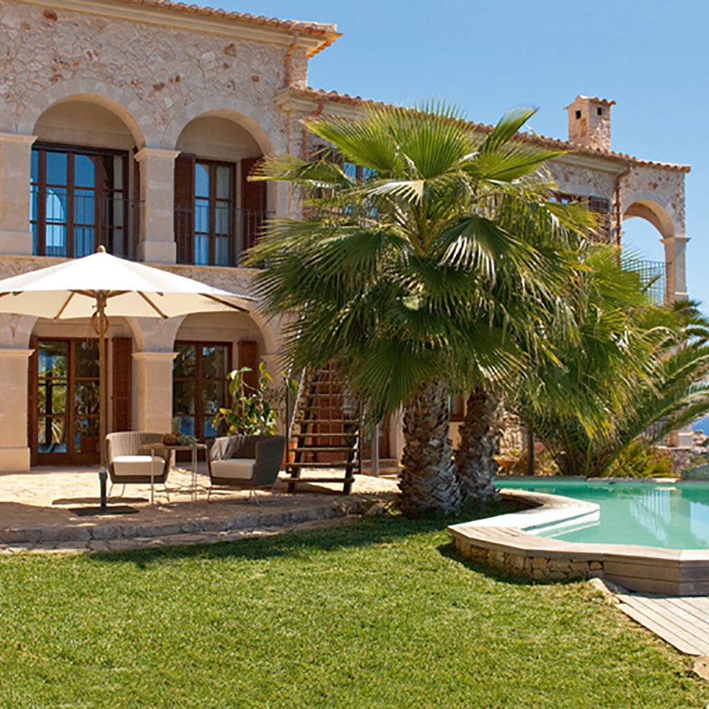 Teakwood parasoll 300 cm Kat.5 602 Blue Stripe