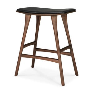 Osso Barpall Låg Brunlackad teak/Black leather
