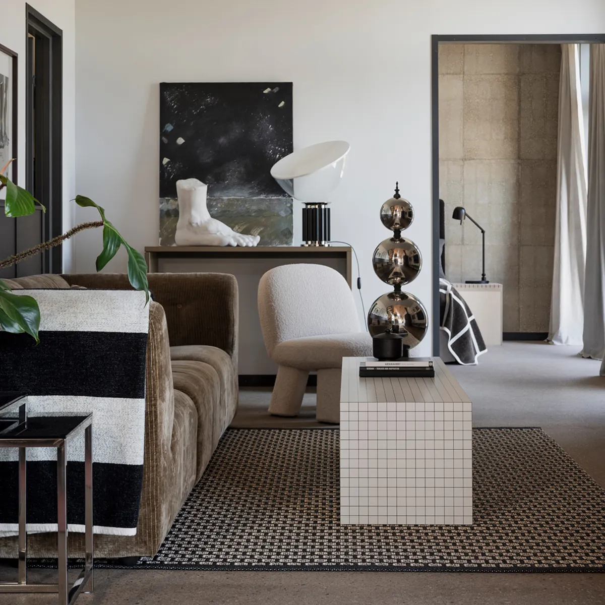 Vändbar Plastmatta MIMI Black/Beige 180x260 cm