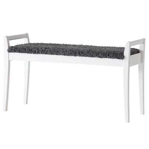 Meja Bänk Vitlackad Björk/Fårskinnslook Mörkgrå