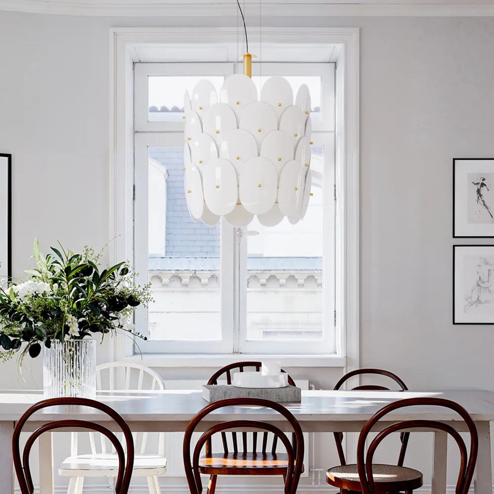 Omlott taklampa Ø50cm mässing/vit