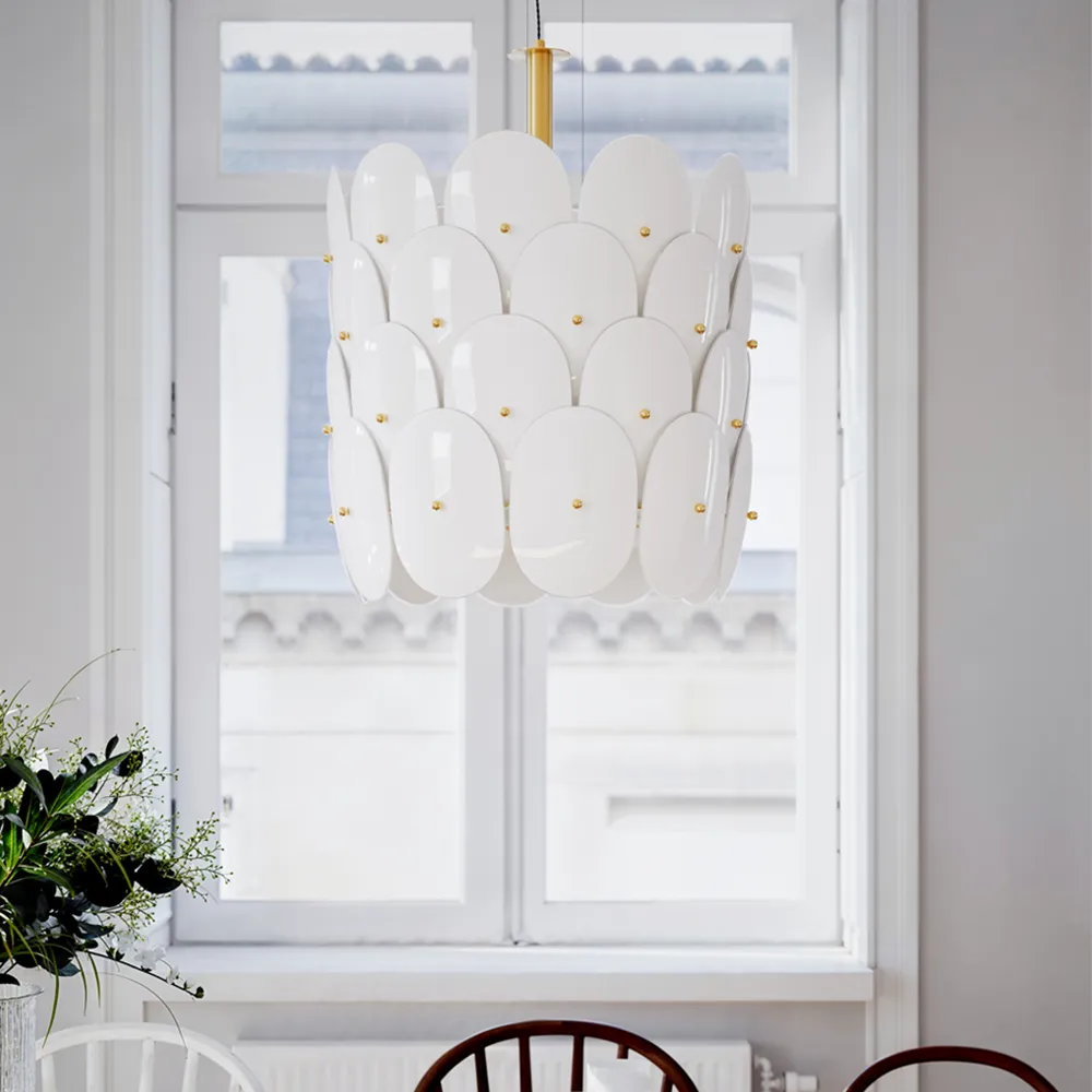 Omlott taklampa Ø50cm mässing/vit