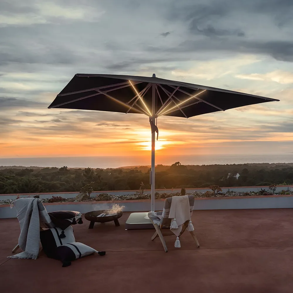 Fortello LED 350x350 cm parasoll alu Cat.5 645 Burgundy