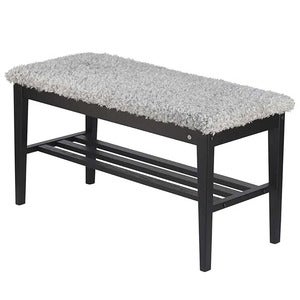 Nadja Bänk Svartbetsad Ek/Fårskinnslook ljusgrå